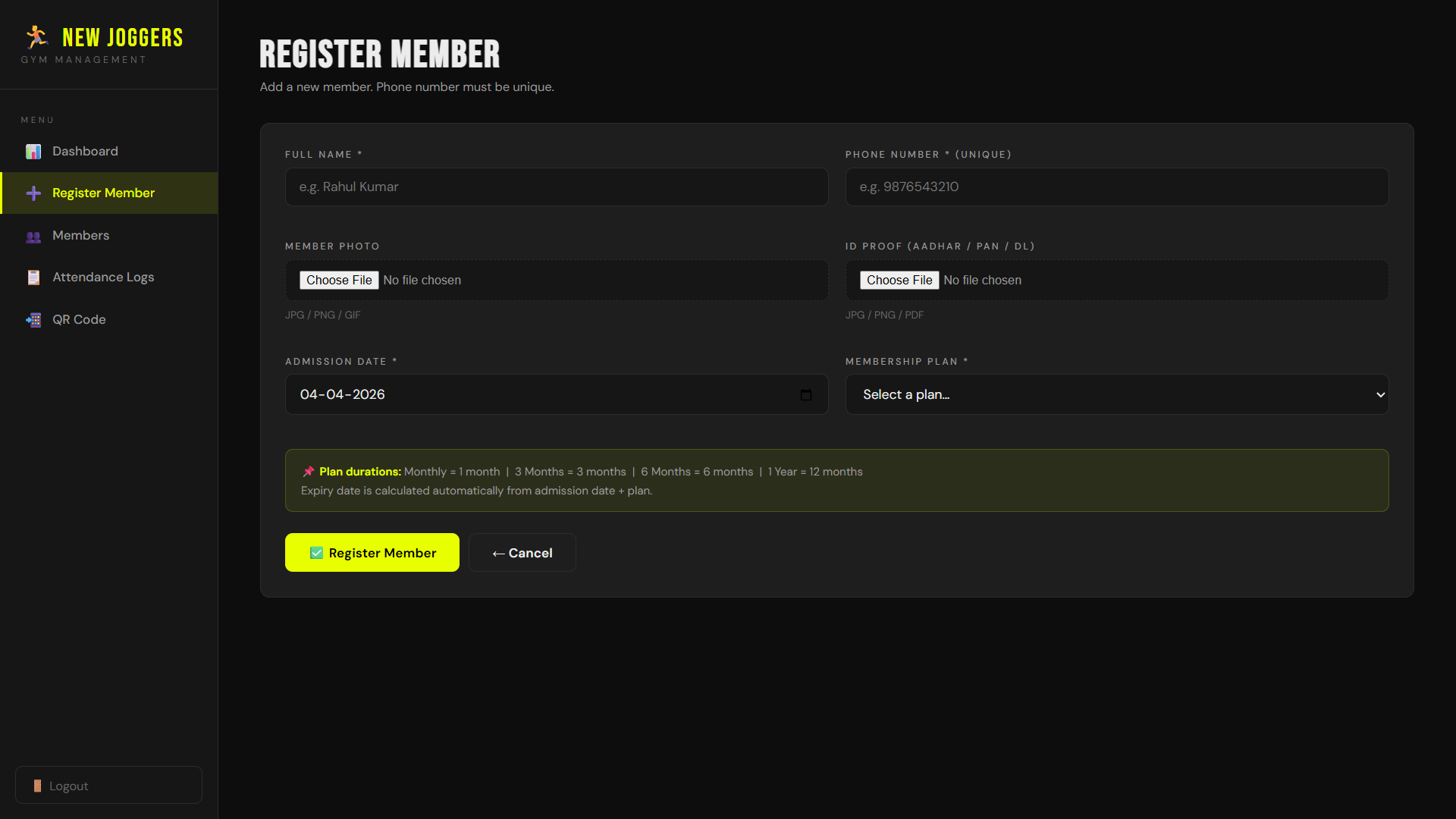 Gym Management System Screenshot